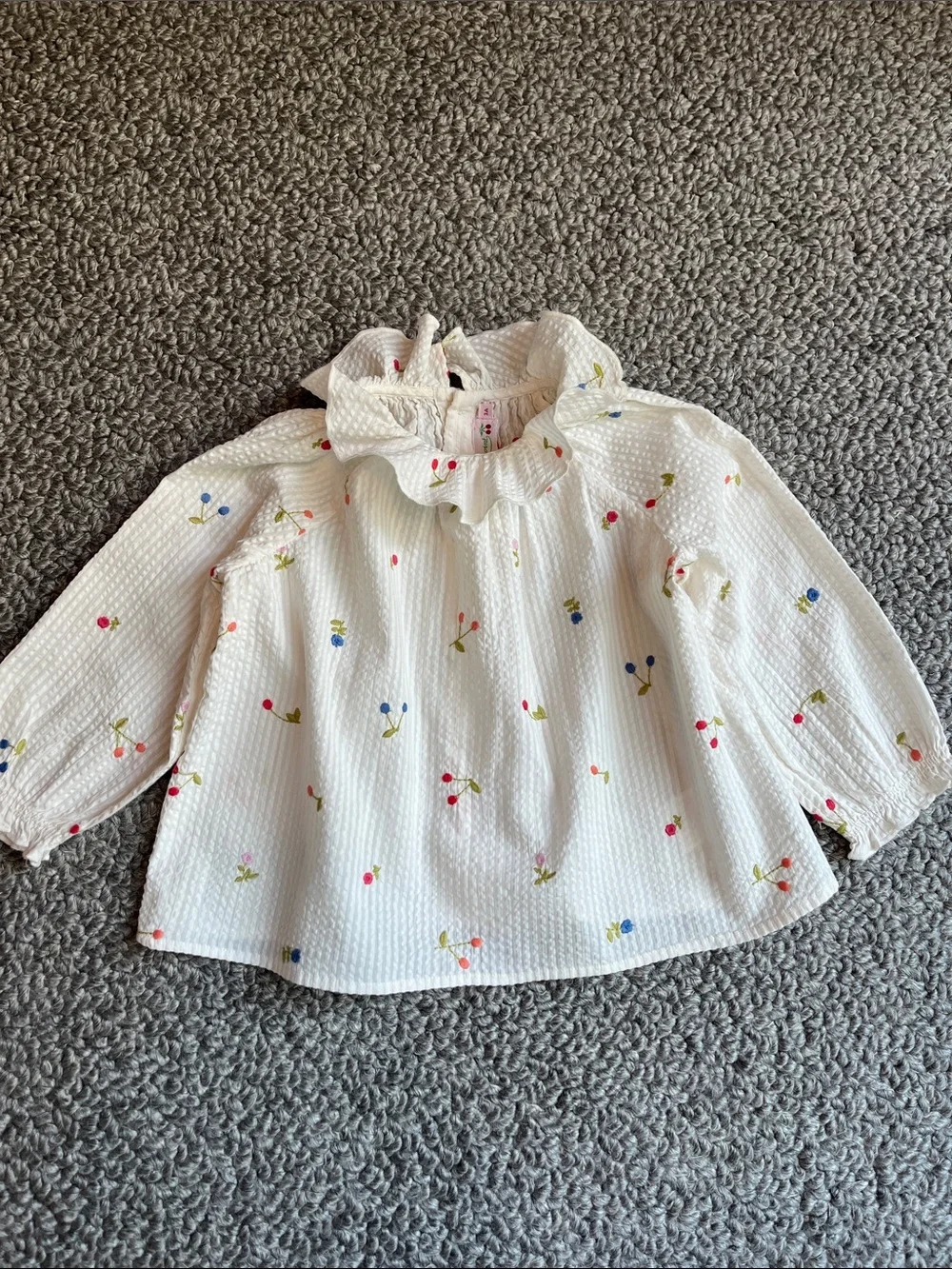 Bonpoint White Blouse with Pink and Red Cherry Embroidery NEW
